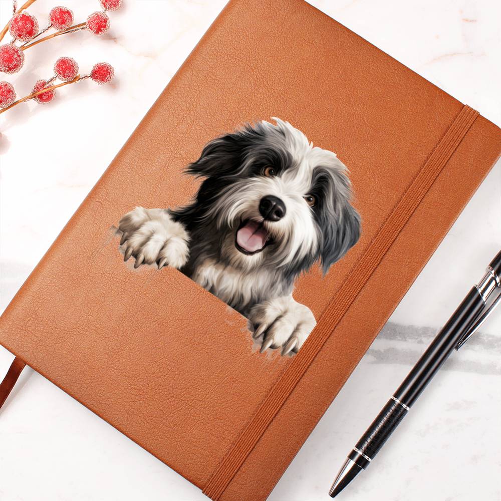 Polish Lowland Sheepdog Peeking - Vegan Leather Journal