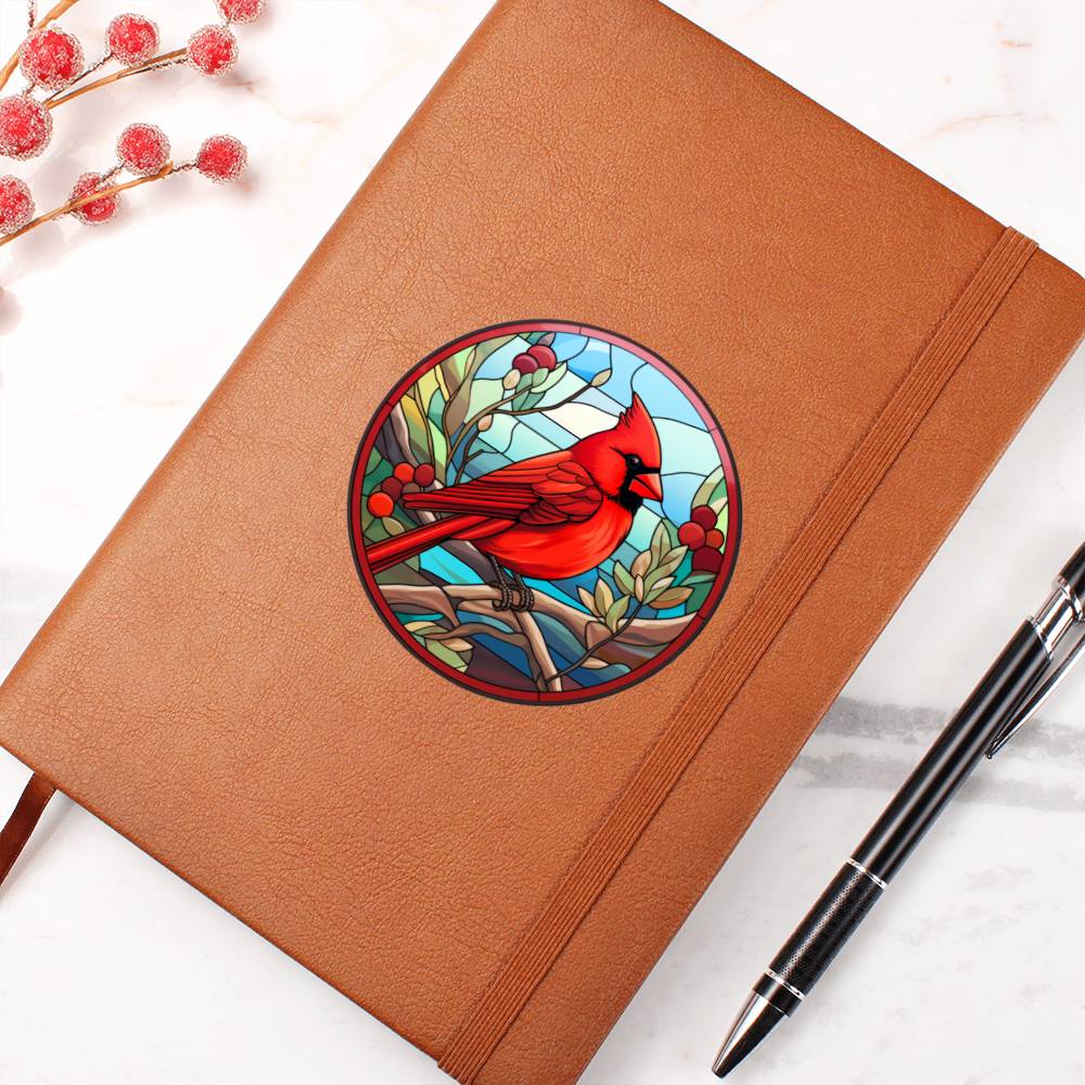 Christmas Red Cardinal Stained Glass Design 001 - Vegan Leather Journal