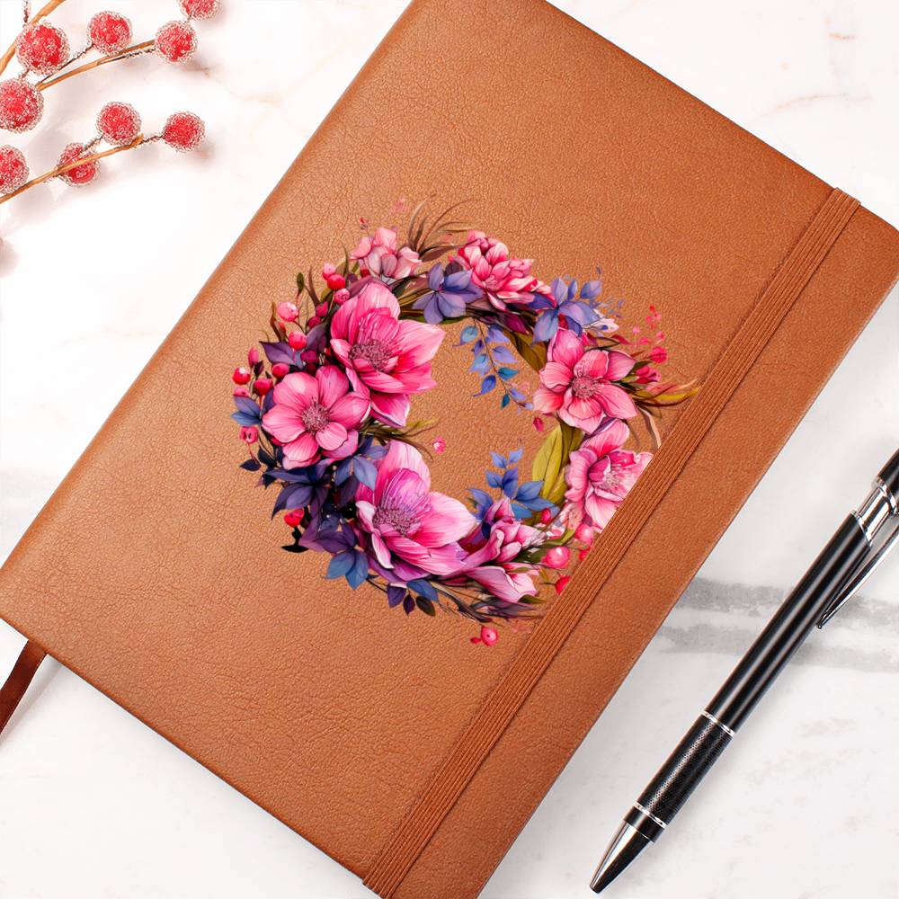 Floral Flower Wreath 084 - Vegan Leather Journal