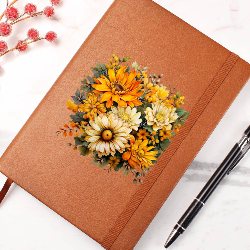 Floral Flower Wreath 145 - Vegan Leather Journal