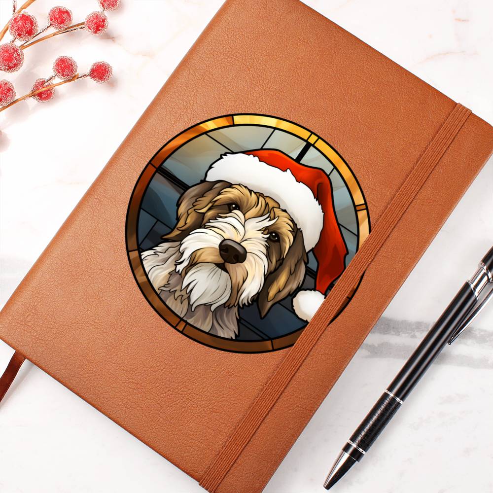 Dog Stained Glass Christmas Design 019 - Vegan Leather Journal