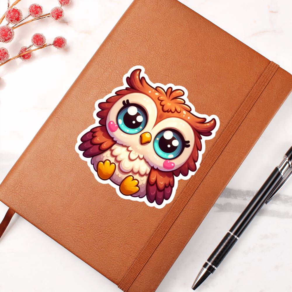Cute Owl sticker 116 - Vegan Leather Journal