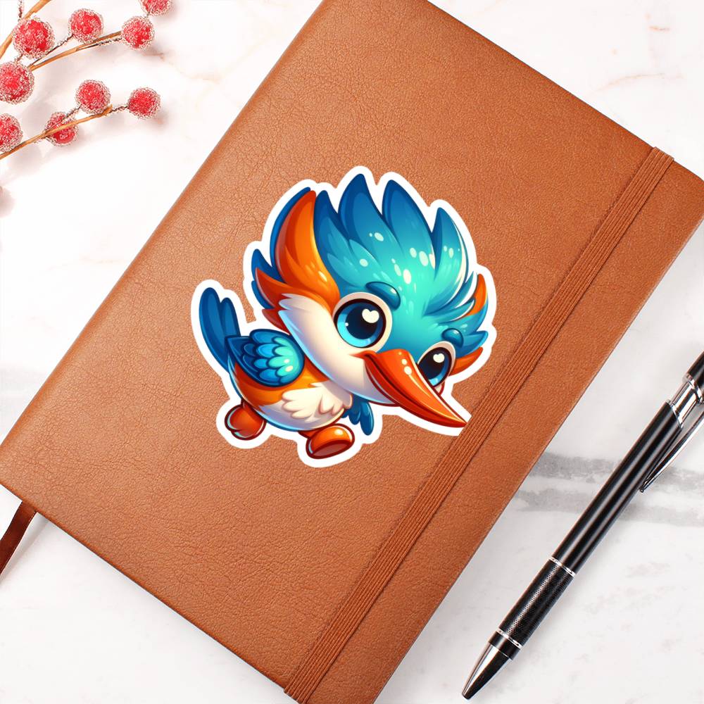 Cute kingfisher sticker 78 - Vegan Leather Journal