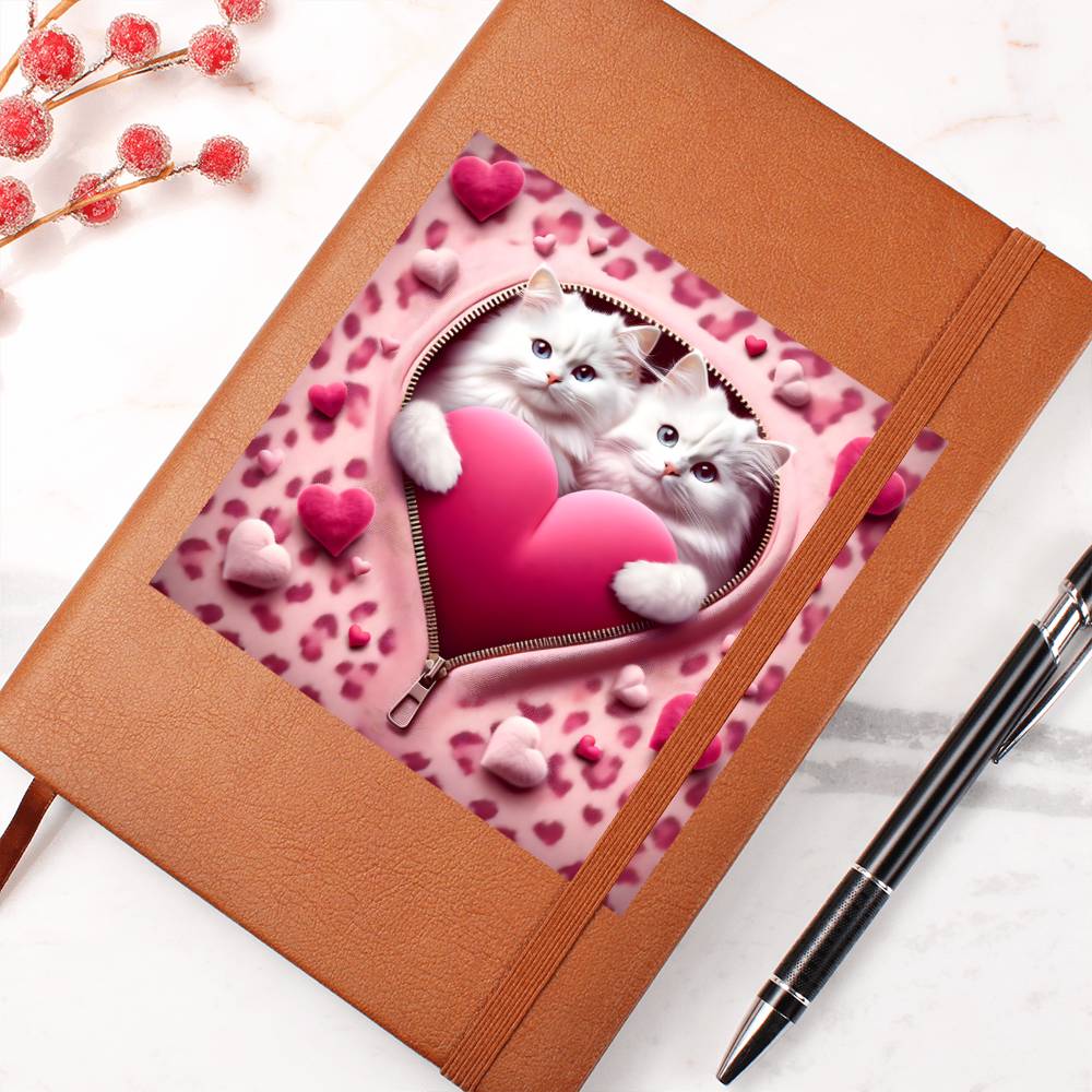 Valentine's Day Cat And Zipper 011 - Vegan Leather Journal