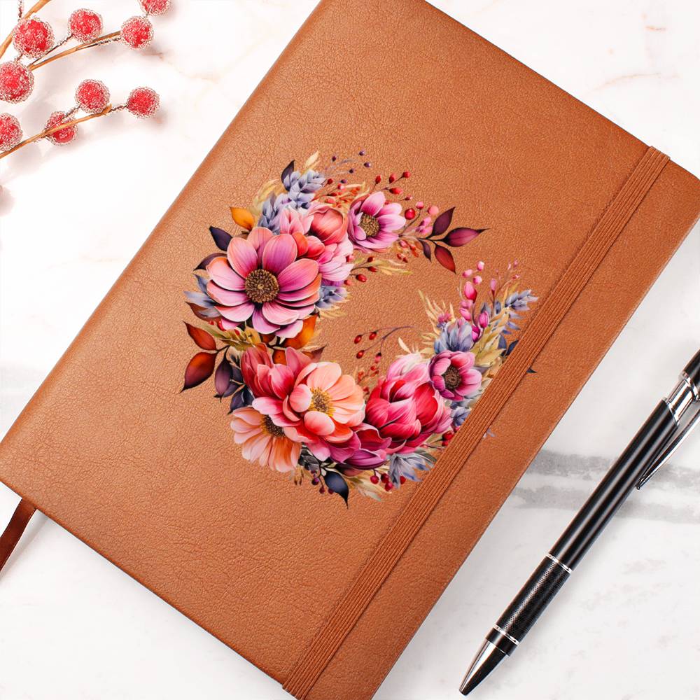 Floral Flower Wreath 036 - Vegan Leather Journal