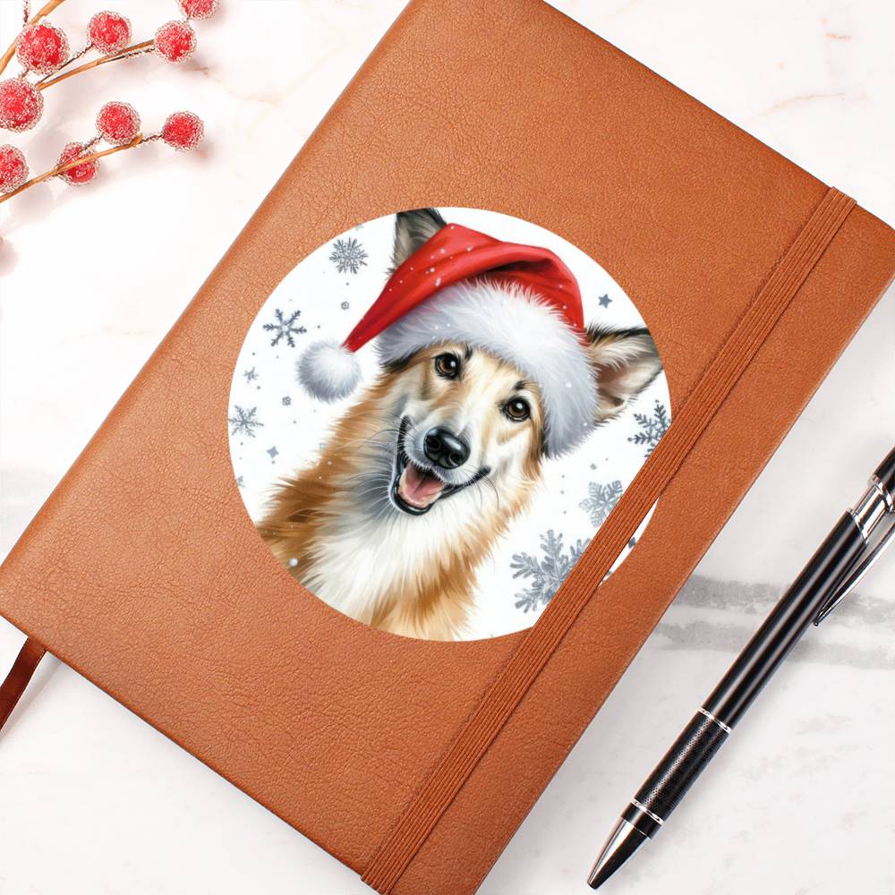 Christmas Dog - Portuguese Podengo Pequeno - Vegan Leather Journal