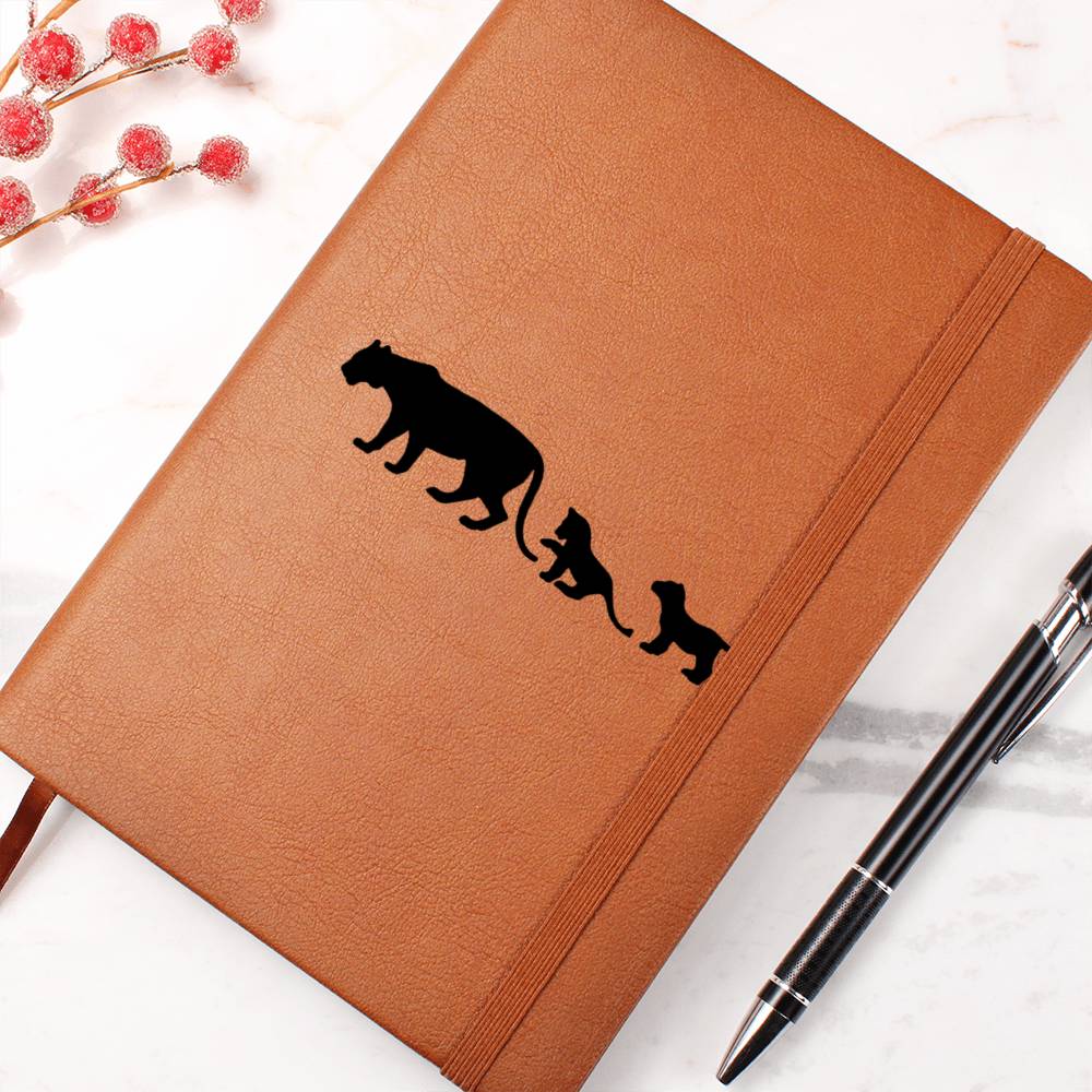 Mama Lioness With 2 Cubs - Vegan Leather Journal