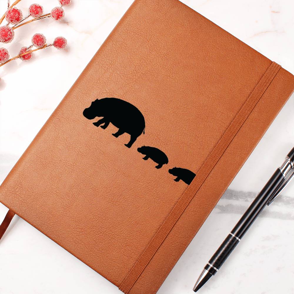 Mama Hippo With 2 Calves - Vegan Leather Journal