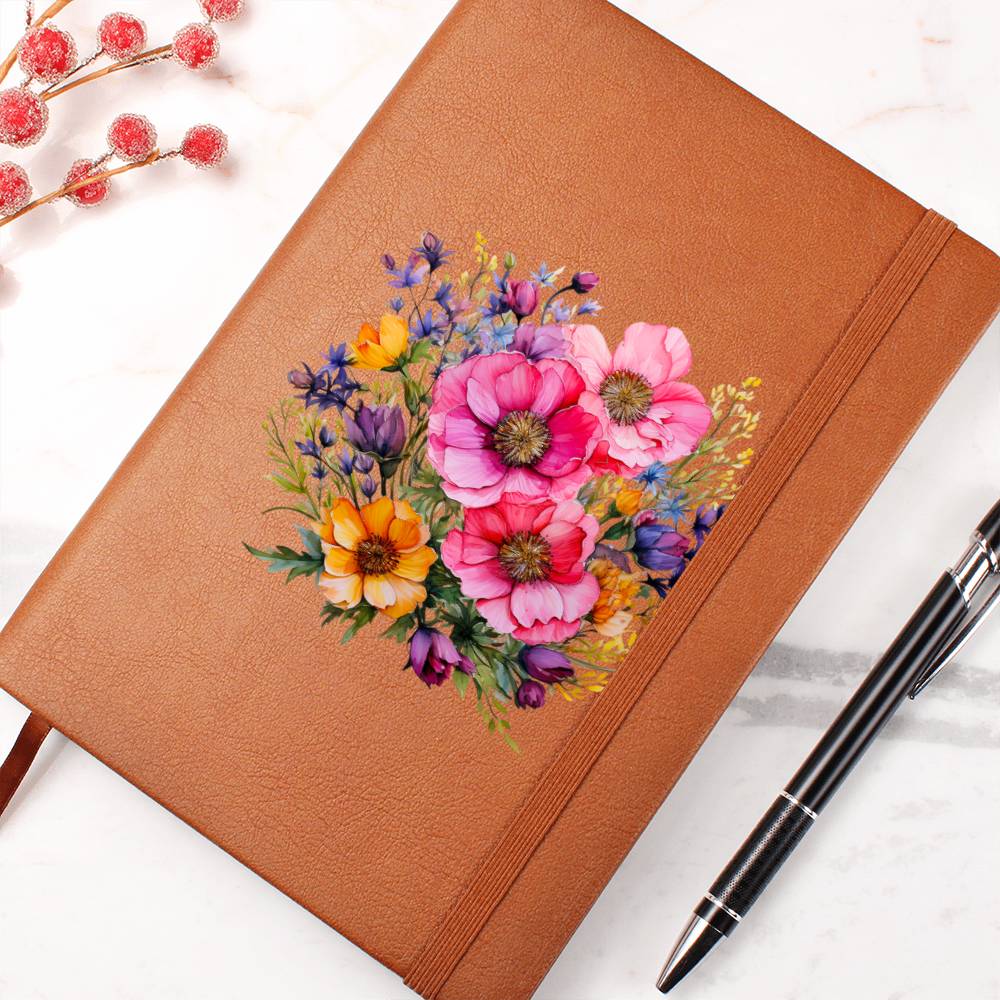 Floral Flower Wreath 156 - Vegan Leather Journal