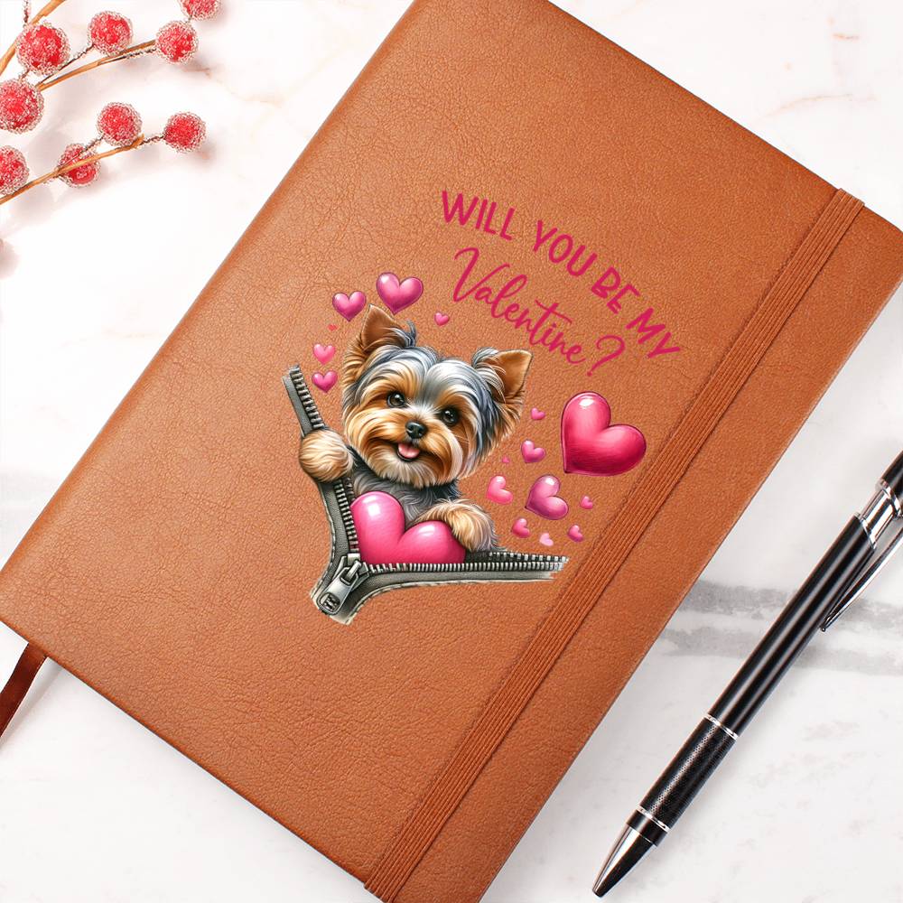 Valentine's Day Dog And Zipper 040 Will You Be My Valentine - Vegan Leather Journal