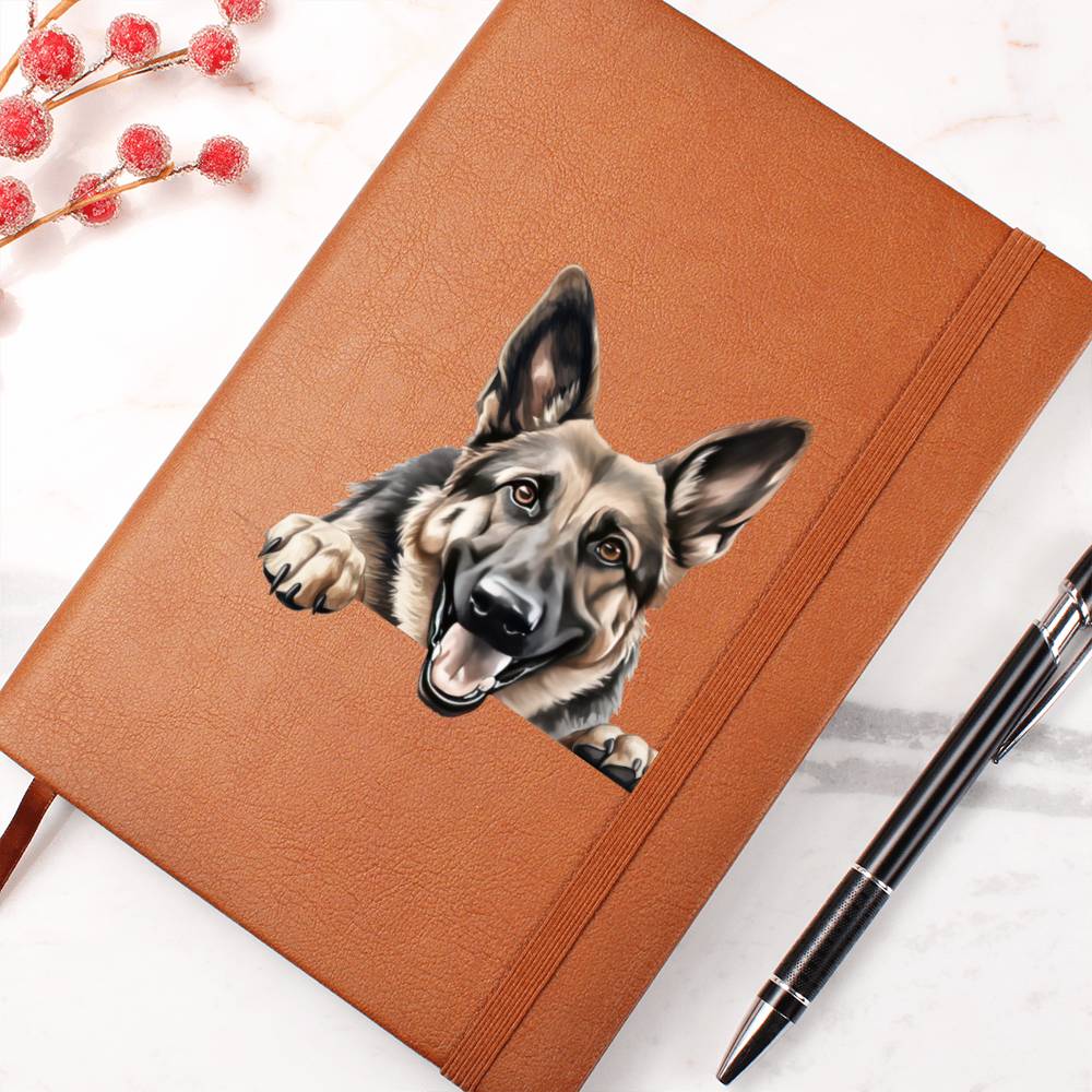 German Shepherd  Peeking - Vegan Leather Journal