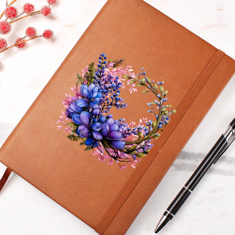 Floral Flower Wreath 105 - Vegan Leather Journal
