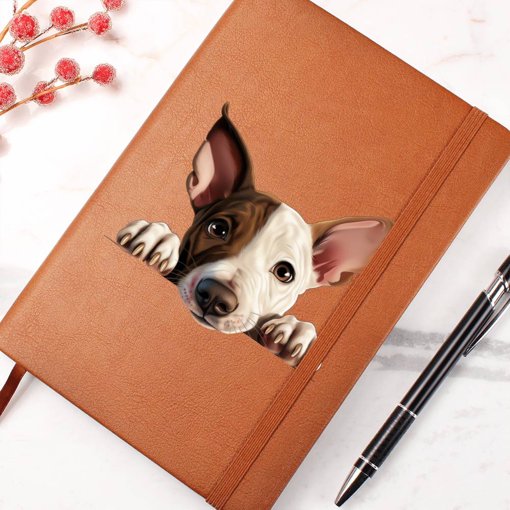 Miniature Bull Terrier Peeking - Vegan Leather Journal