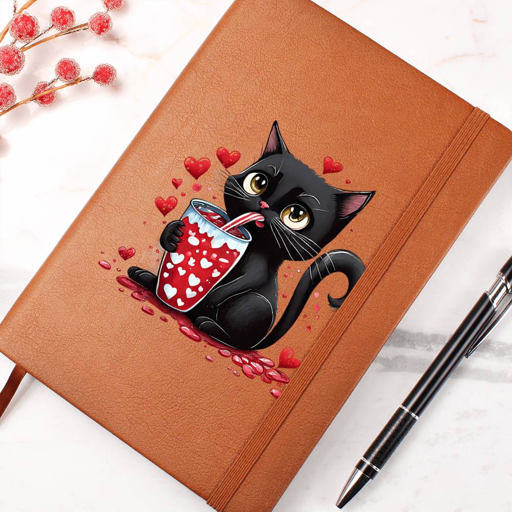 Valentine's Day Black Cat 039 - Vegan Leather Journal