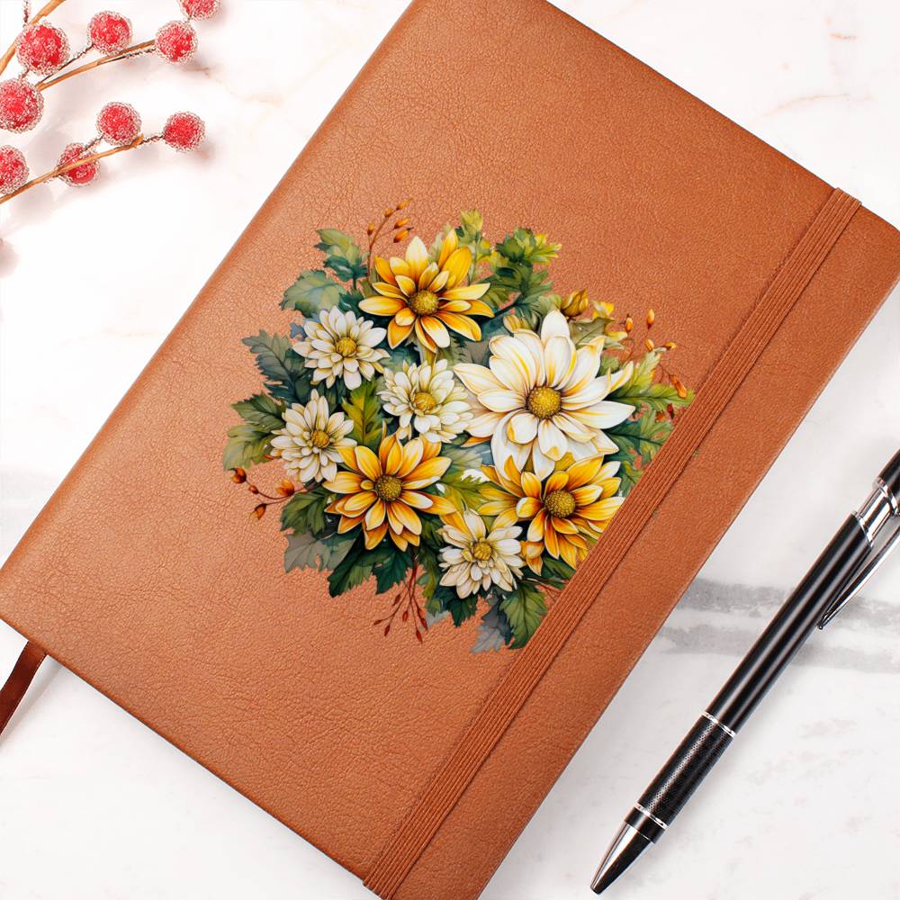 Floral Flower Wreath 041 - Vegan Leather Journal