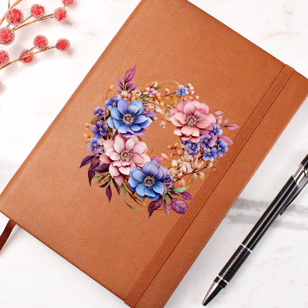 Floral Flower Wreath 121 - Vegan Leather Journal