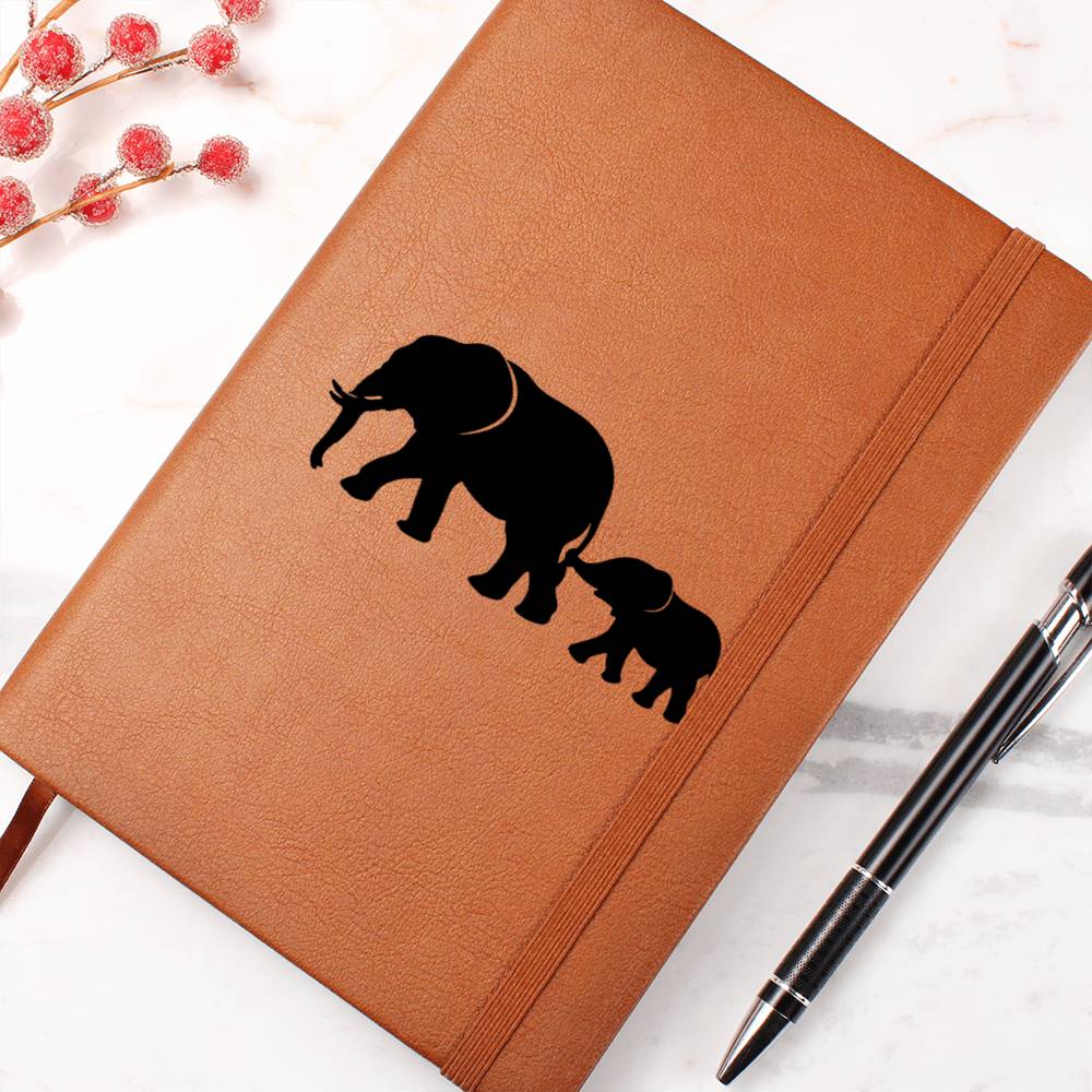 Mama Elephant With 1 Calf - Vegan Leather Journal