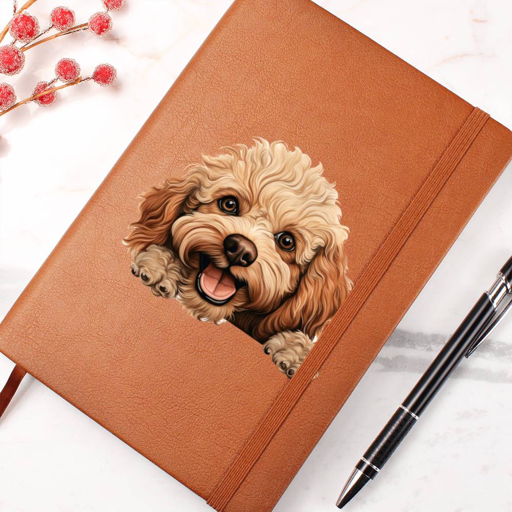 Toy Poodle Peeking - Vegan Leather Journal