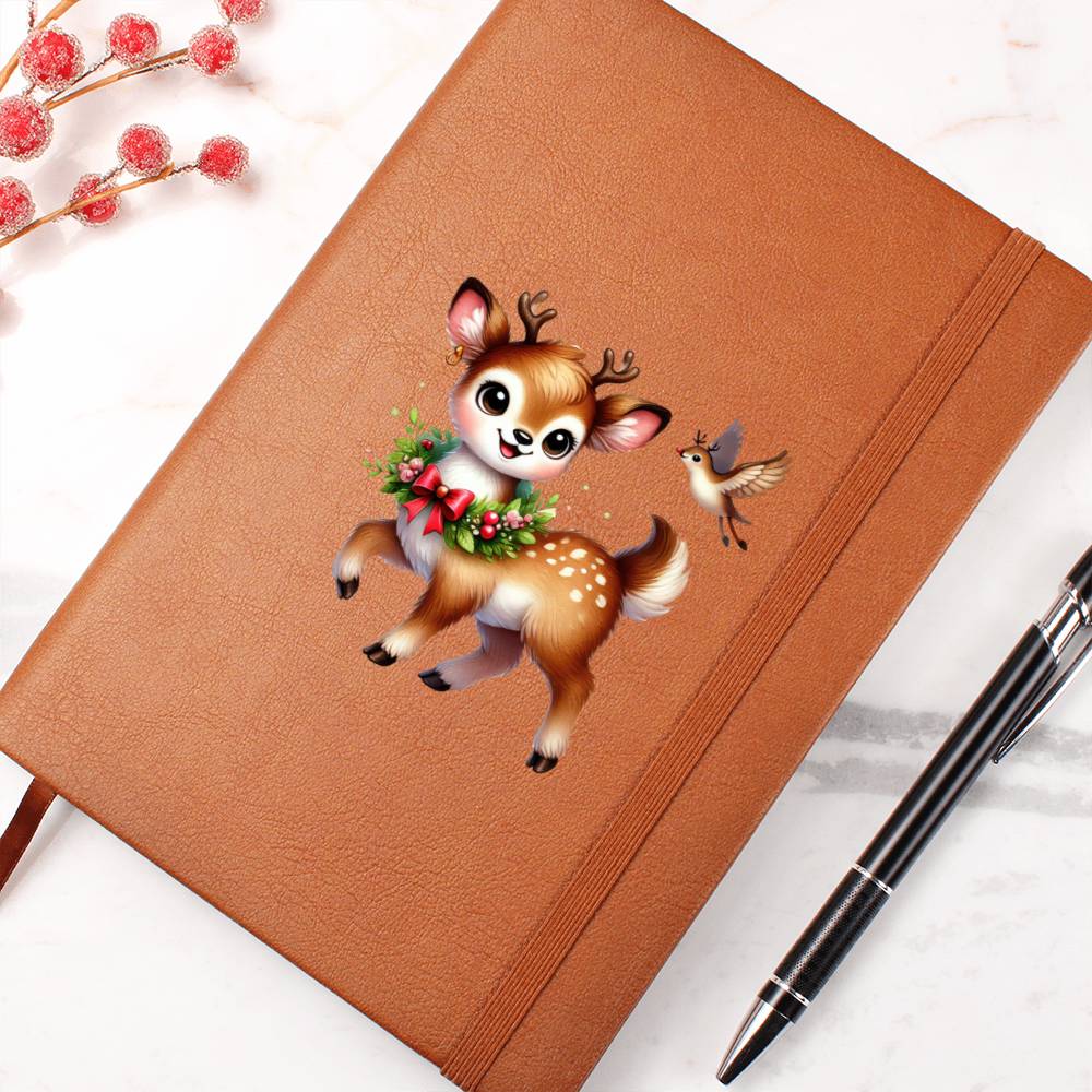 Cute Christmas Reindeer 017 - Vegan Leather Journal