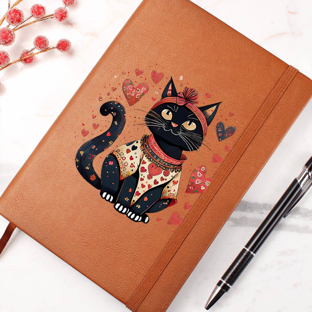 Valentine's Day Black Cat 011 - Vegan Leather Journal