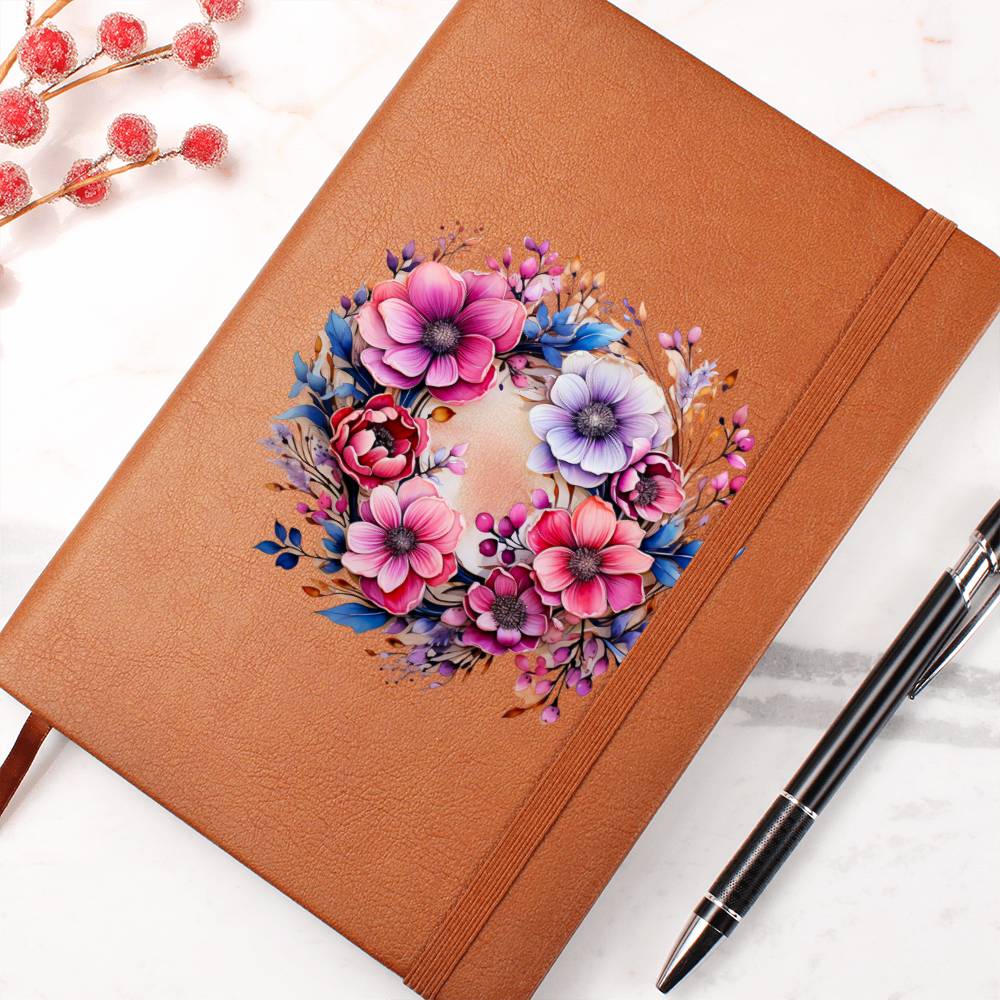 Floral Flower Wreath 079 - Vegan Leather Journal