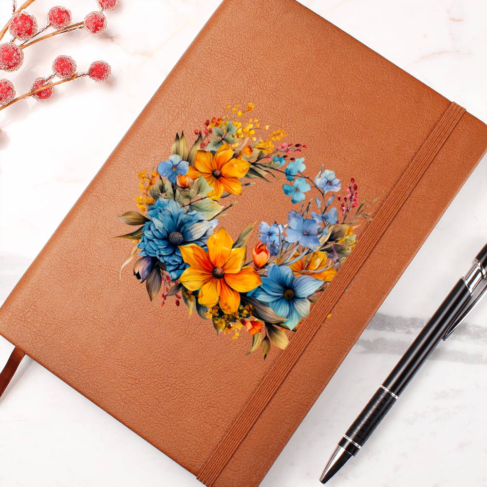 Floral Flower Wreath 001 - Vegan Leather Journal