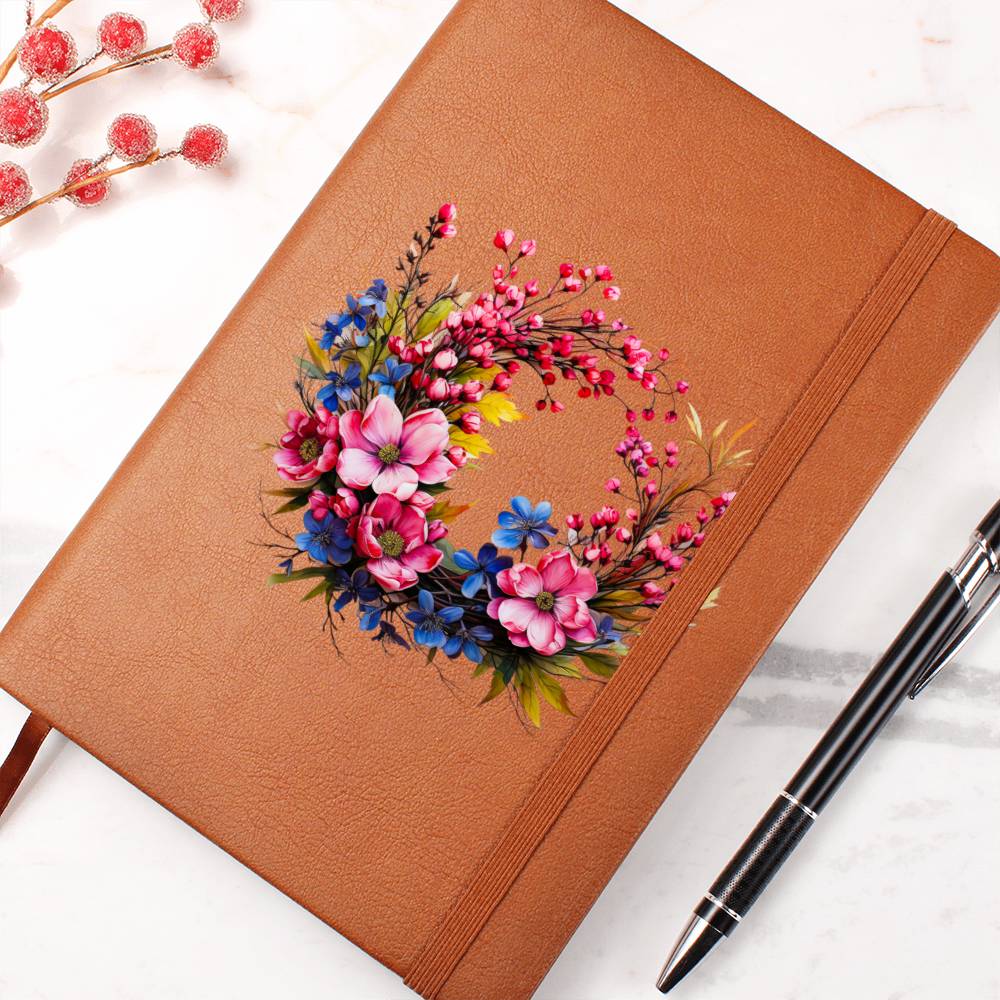 Floral Flower Wreath 104 - Vegan Leather Journal