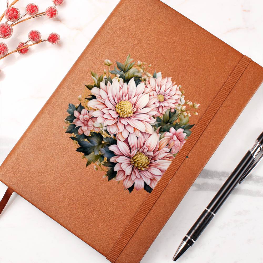 Floral Flower Wreath 090 - Vegan Leather Journal