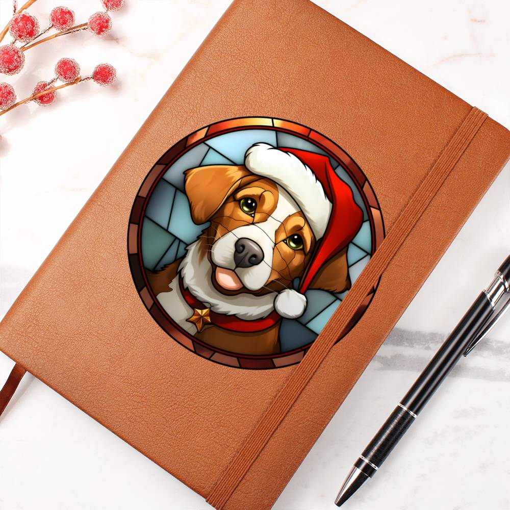 Dog Stained Glass Christmas Design 005 - Vegan Leather Journal