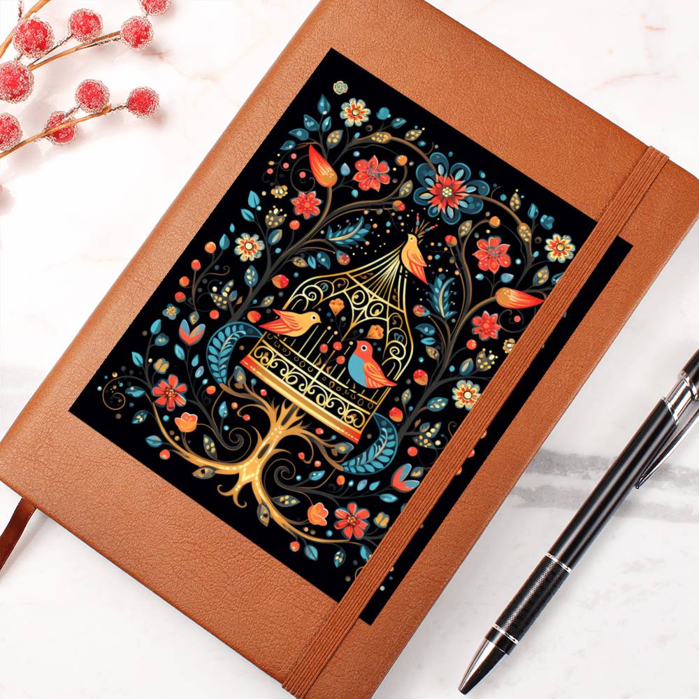 Birds And Floral Design 164 - Vegan Leather Journal