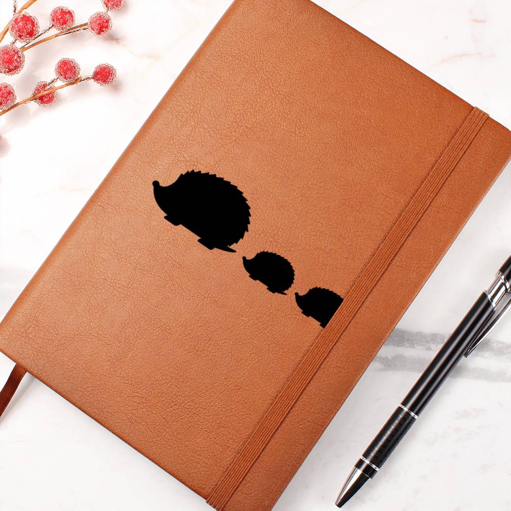 Mama Hedgehog With 2 Hoglets - Vegan Leather Journal