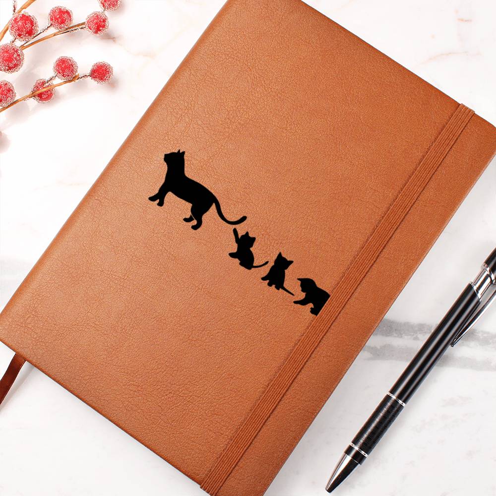 Mama Cat With 3 Kittens - Vegan Leather Journal