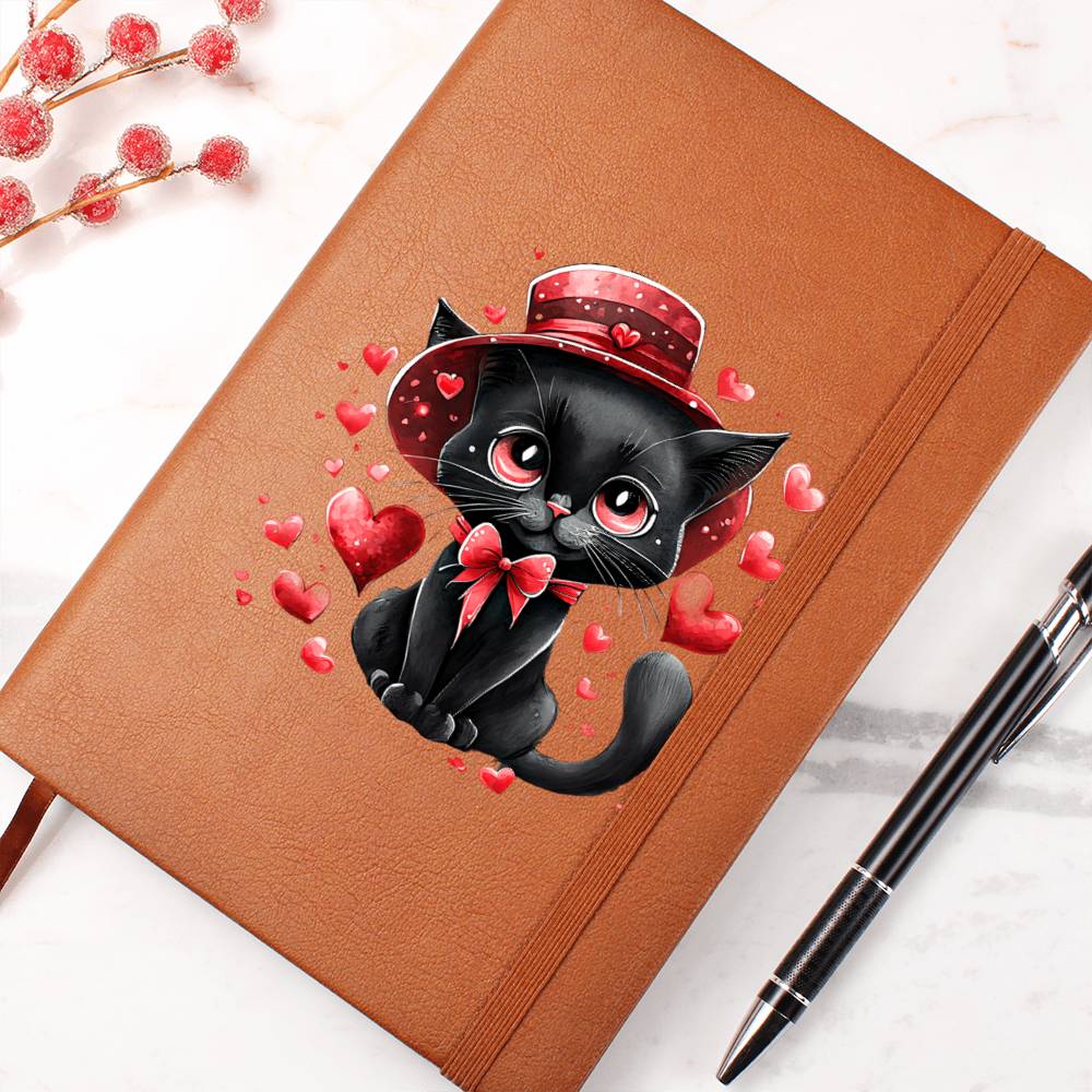 Valentine's Day Black Cat 046 - Vegan Leather Journal