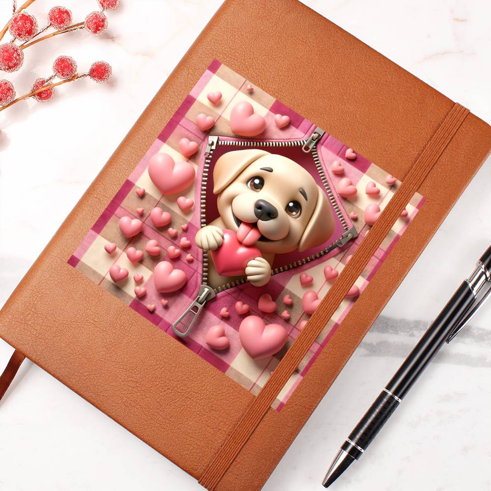 Valentine's Day Dog And Zipper 016 - Vegan Leather Journal