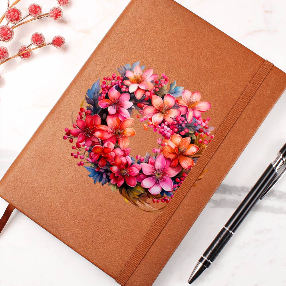 Floral Flower Wreath 030 - Vegan Leather Journal