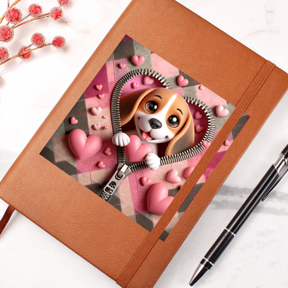 Valentine's Day Dog And Zipper 010 - Vegan Leather Journal