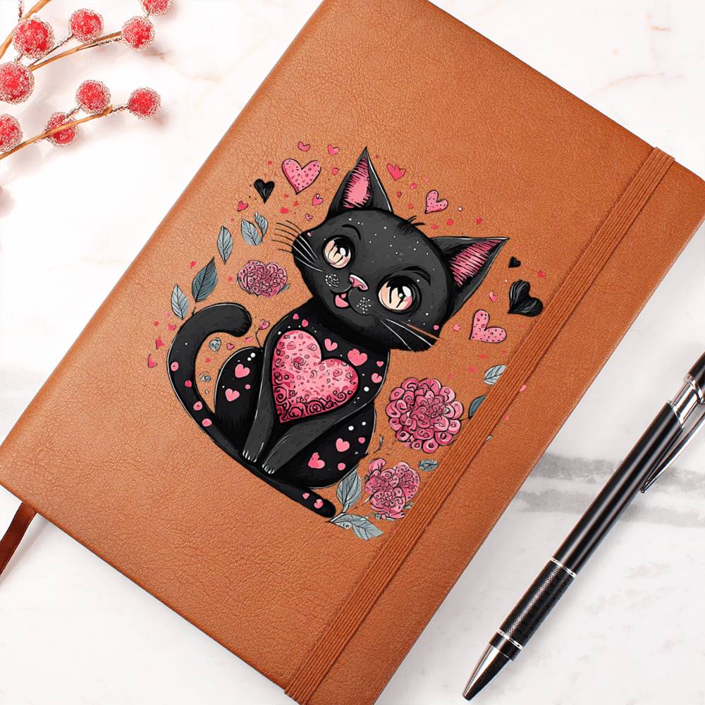 Valentine's Day Black Cat 030 - Vegan Leather Journal