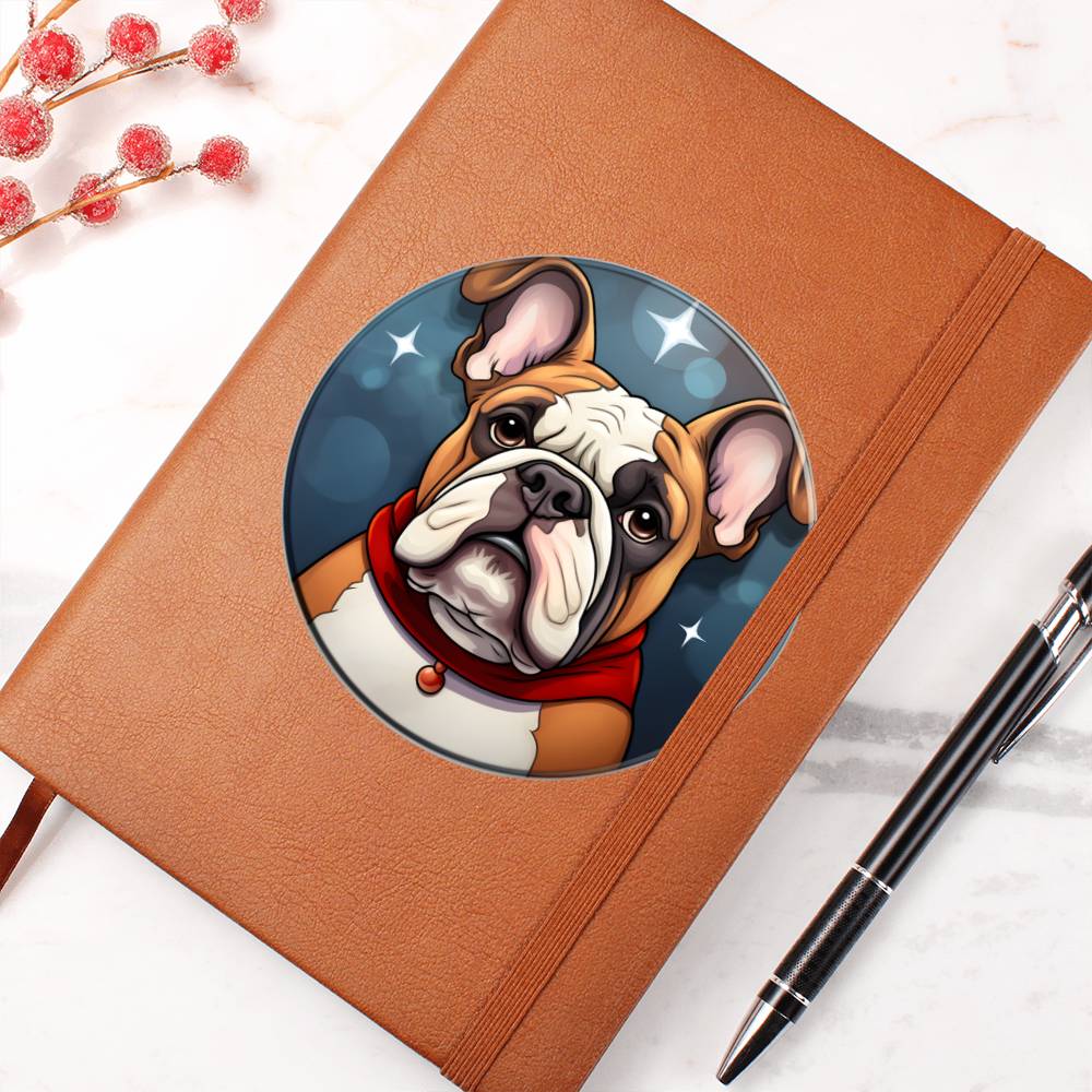 Dog Stained Glass Christmas Design 017 - Vegan Leather Journal