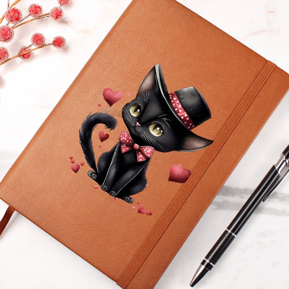 Valentine's Day Black Cat 032 - Vegan Leather Journal