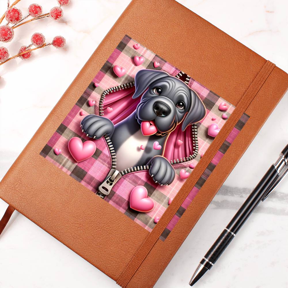 Valentine's Day Dog And Zipper 001 - Vegan Leather Journal