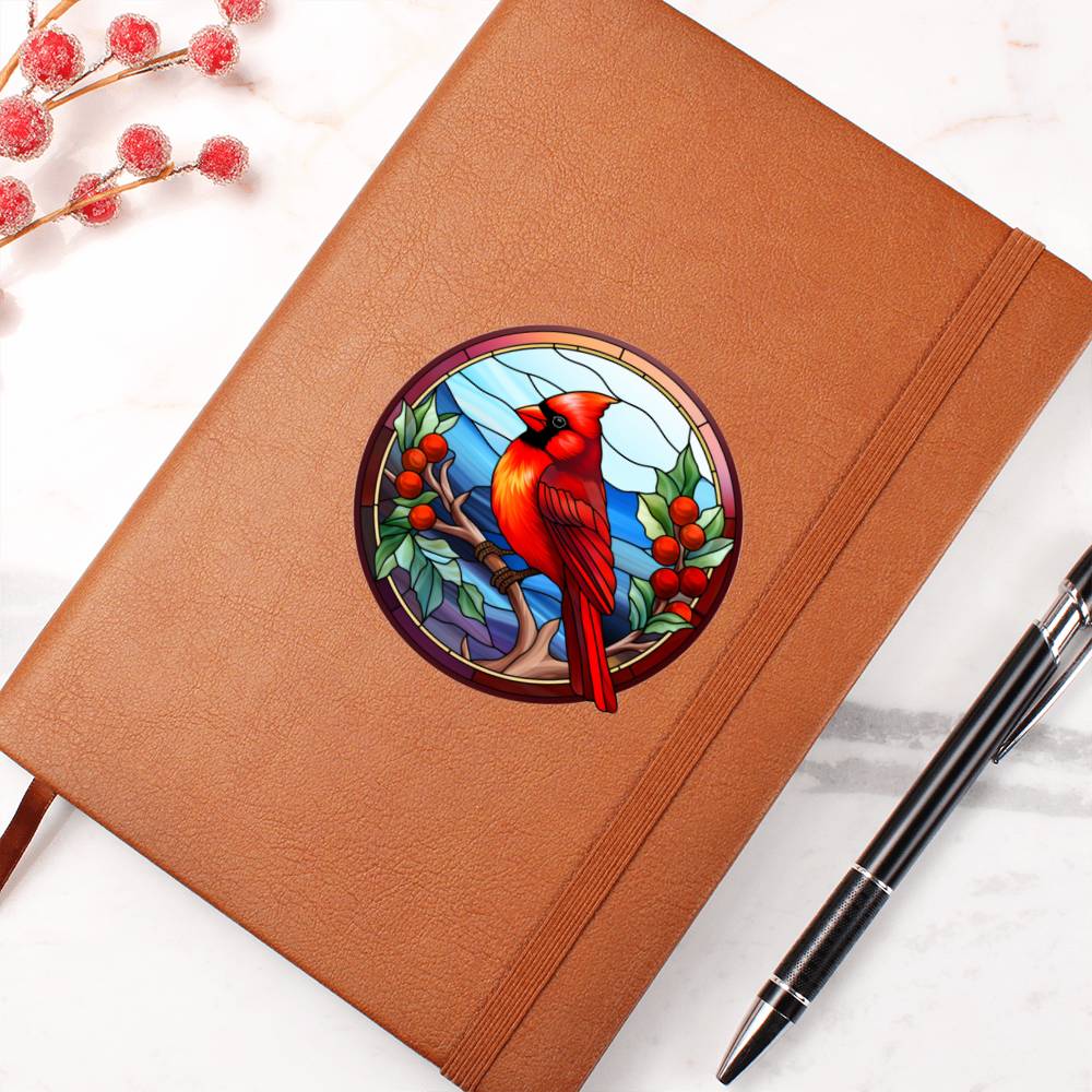 Christmas Red Cardinal Stained Glass Design 017 - Vegan Leather Journal