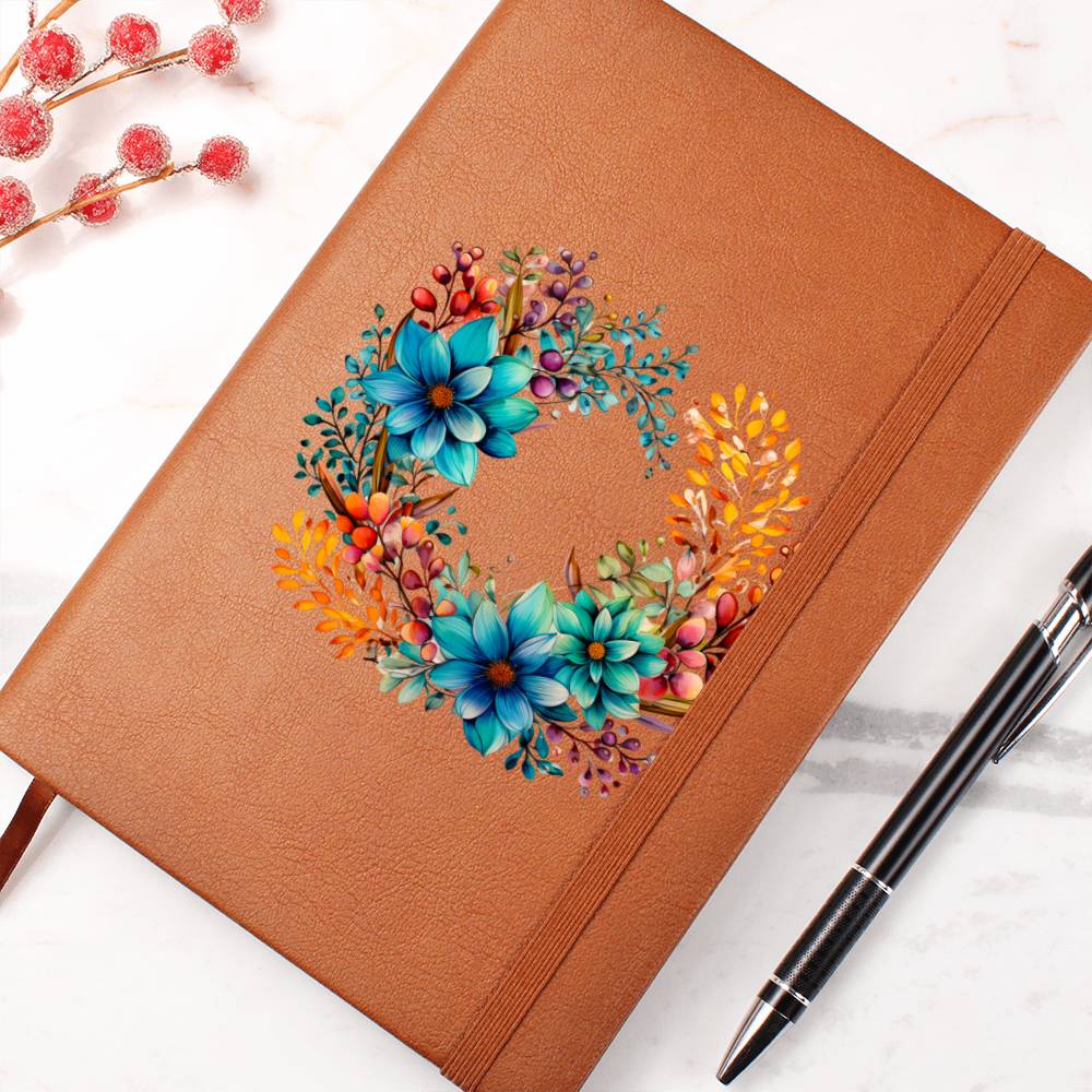 Floral Flower Wreath 016 - Vegan Leather Journal