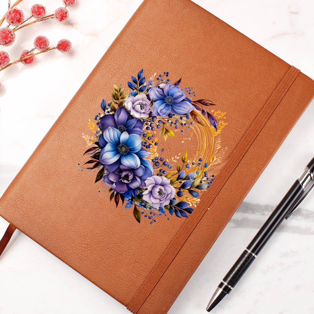 Floral Flower Wreath 111 - Vegan Leather Journal