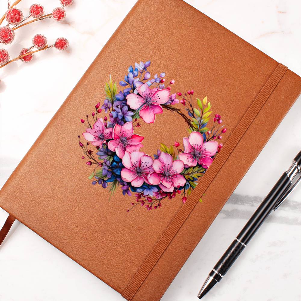 Floral Flower Wreath 151 - Vegan Leather Journal