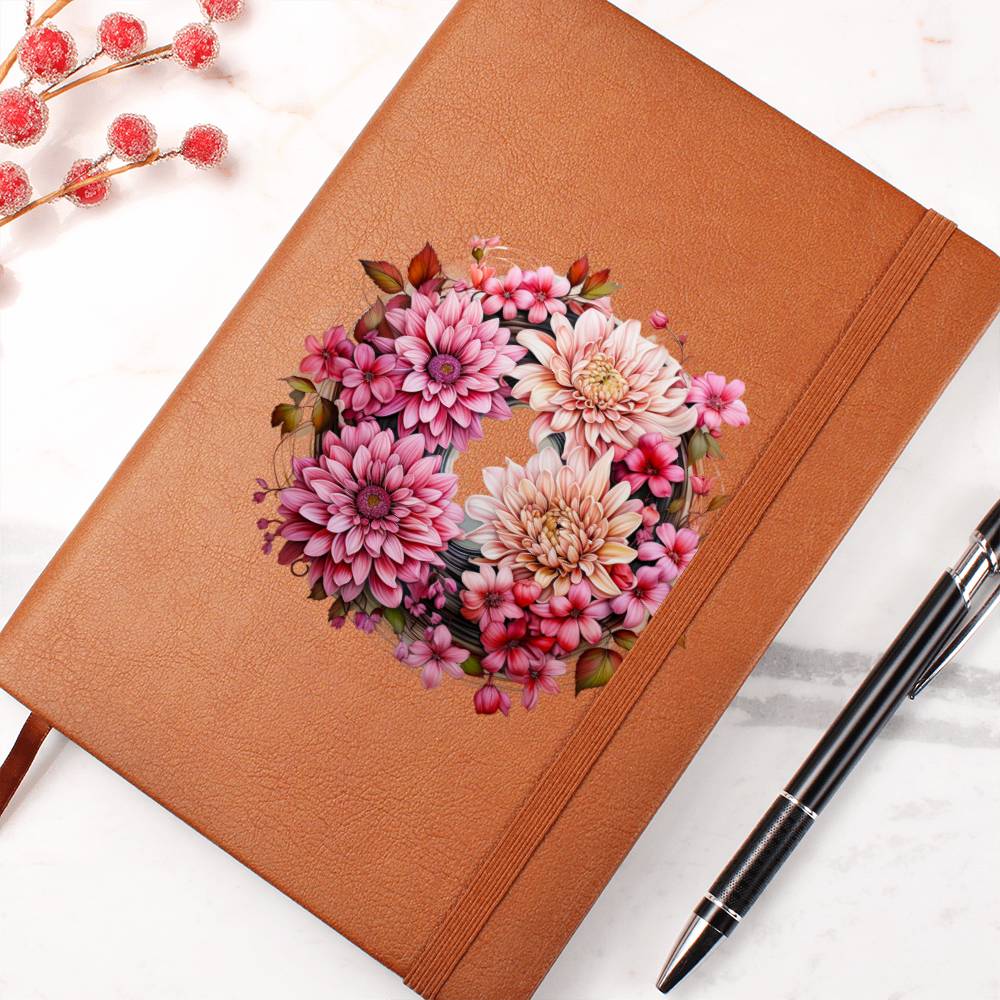 Floral Flower Wreath 089 - Vegan Leather Journal