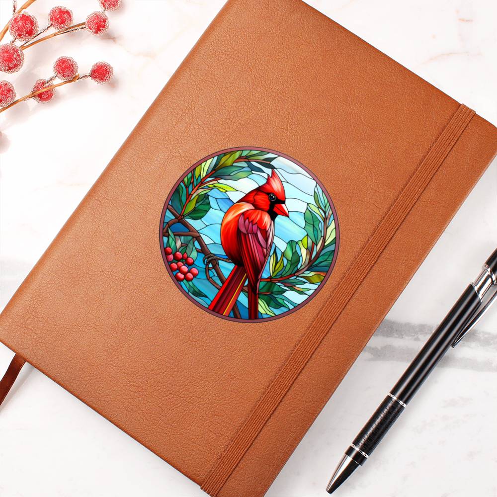 Christmas Red Cardinal Stained Glass Design 026 - Vegan Leather Journal
