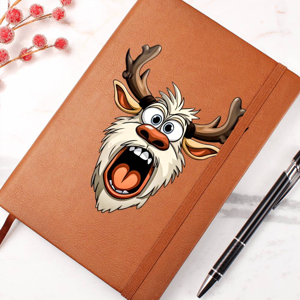 Funny Reindeer Face 17 - Vegan Leather Journal