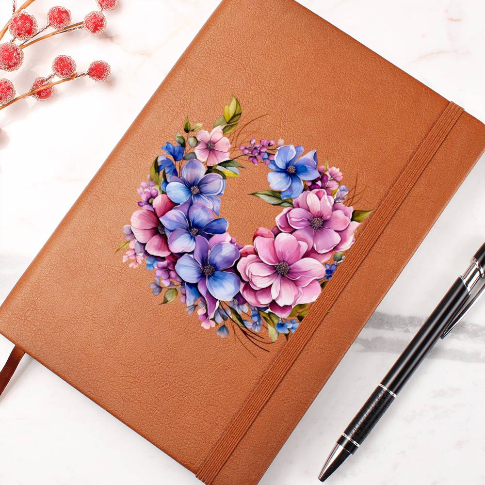 Floral Flower Wreath 034 - Vegan Leather Journal
