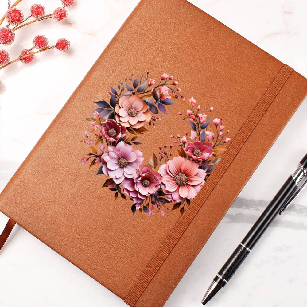 Floral Flower Wreath 019 - Vegan Leather Journal