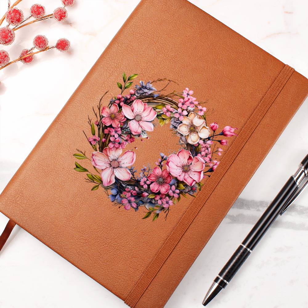Floral Flower Wreath 103 - Vegan Leather Journal
